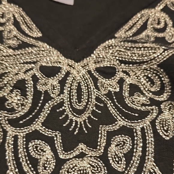 Decorated Original Black and Silver Long Sleeve Tunic With Mandarin Collar XL - Picture 3 of 4